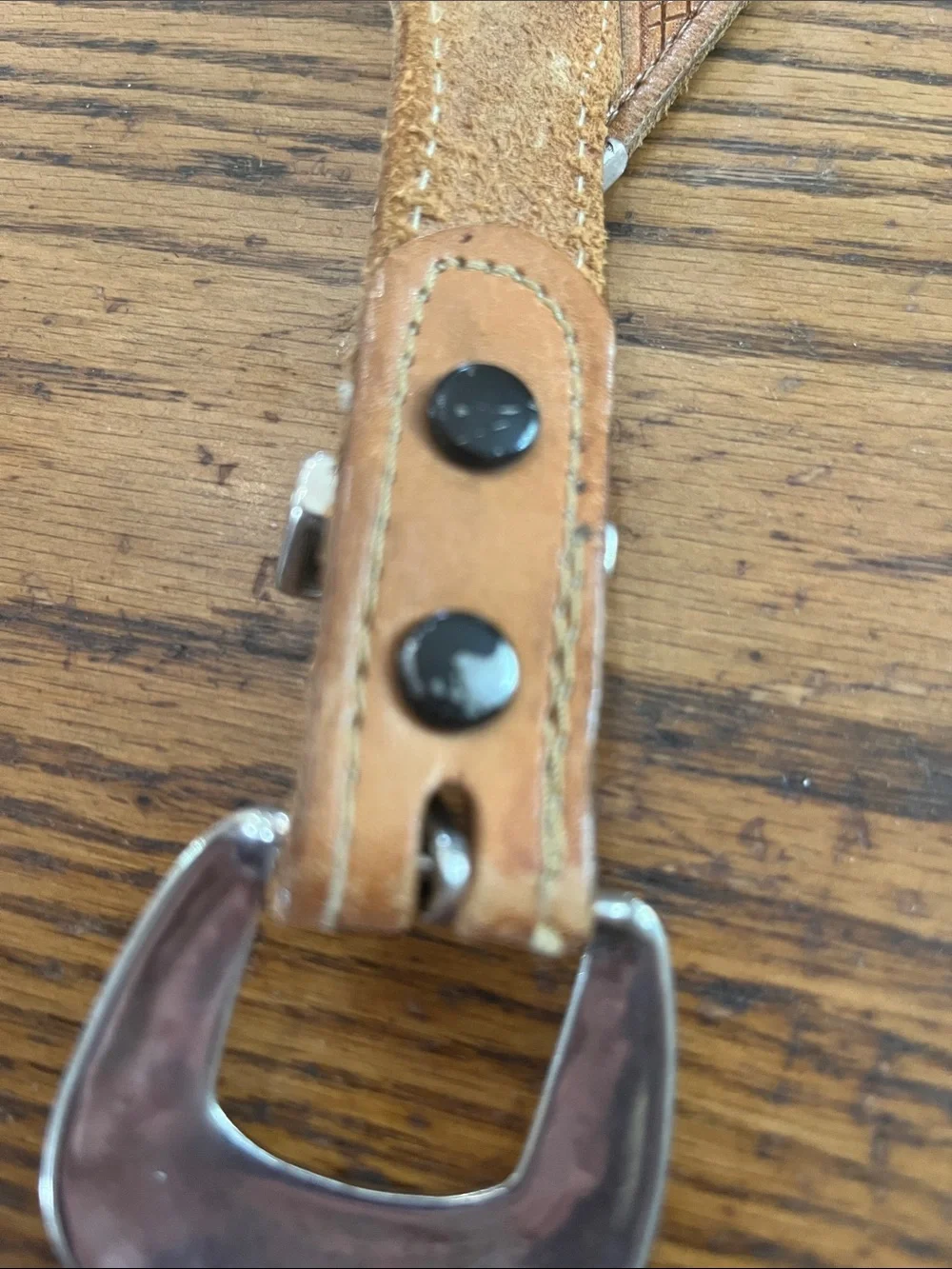 Western Tooled Leather Belt with Silver-Tone Buckle - Brown